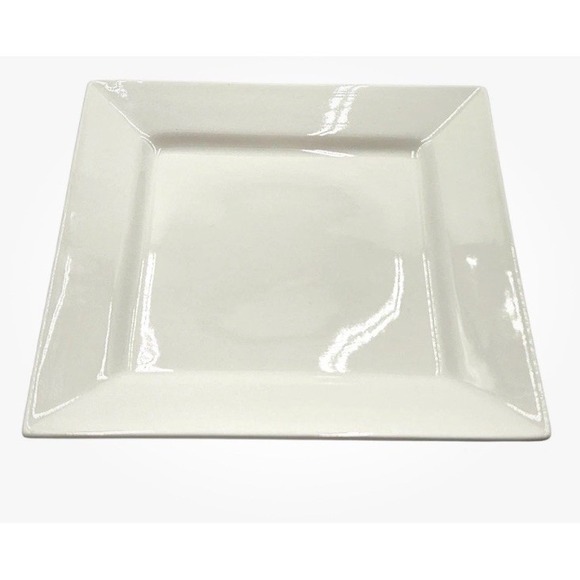 Food Network Porcelain 10" Square Dinner Plates Set 4 Whipped Cream White Bevel - Picture 5 of 13